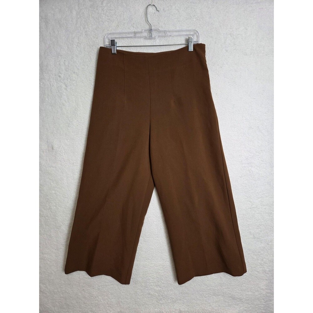 Joie Cropped Wide Leg Pants Womens 8 Brown Crepe High Rise Stretch Office Casual